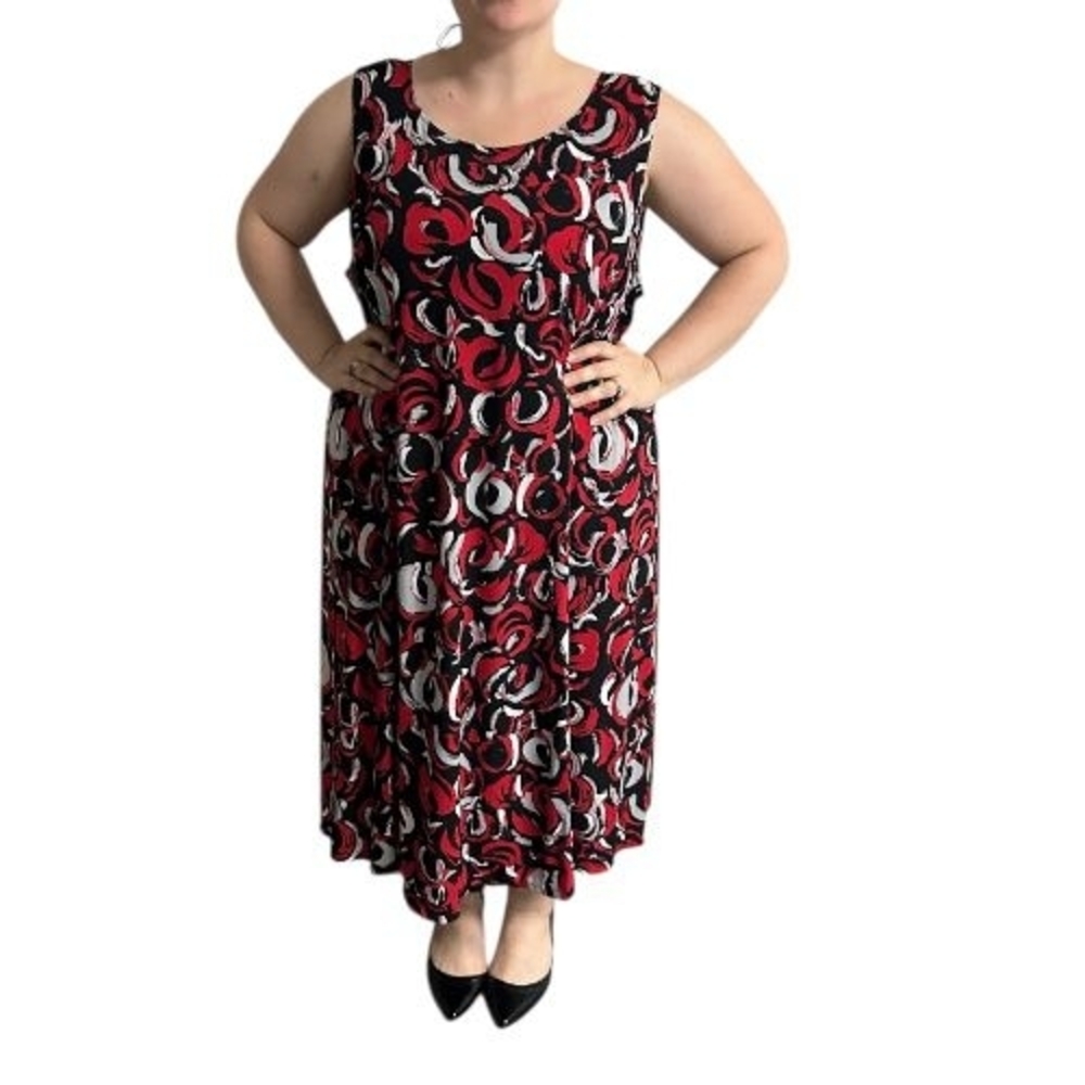 Julian Taylor Red and Black Swirl Midi Dress